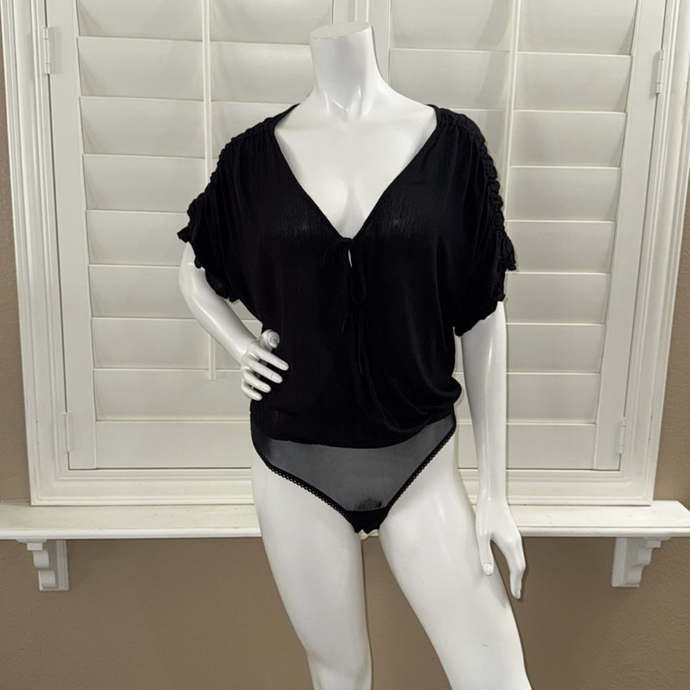 Intimately Free People Cleo Black Thong Bodysuit
